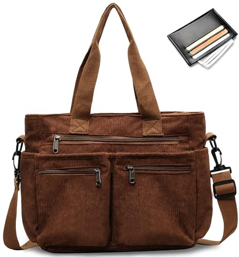 Tokeya Handtasche Damen Cord Umhängetasche mit Mehrere Taschenfach | Mittelgroß Tote Bag, Kord Crossbody Bag Frauen, Shopper Schultertasche Damen, Arbeit Büro Reisen Einkaufen Schule