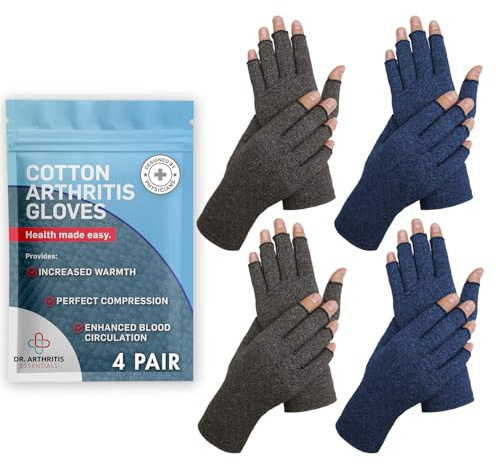 Arthrose Handschuhe mit offenen Fingerspitzen, Rheuma handschuhe und Arthritis Kompressionshandschuhe Damen und Herren, (Marineblau und Grau, L)