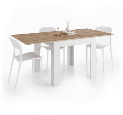 MOBILI FIVER, Eldorado quadratischer ausziehbarer Esstisch, 90x(180) x90 cm, rustikale Eiche und Esche Weiss, Made In Italy