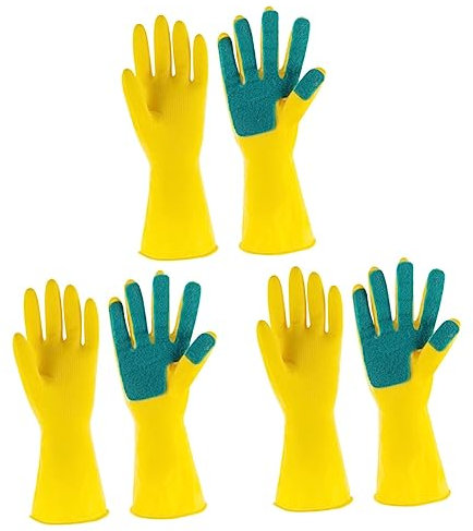 Beaupretty 3pairs Dishwashing Gloves Latex Cleaning Gloves Sponge for Kitchen and Home Use