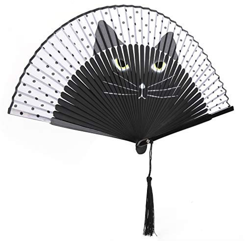 Naroote Kleiner Handfächer, Faltbar, Handfächer, Cartoon-Handheld, Bemalt, Tintenstrahl-Katze, Faltfächer, Japanischer Stil, Hochzeit, Tanzen, Kirche, Geschenke