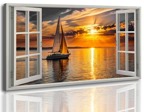 Nautical Wall Art - Large Beach Pictures Sailboat Wall Art Canvas Prints Seascape Living Room Wall Decor Coastal Wall Art Ocean Sunset Themed Wall Art Landscape Bedroom Decoration Stretched 30x60inch