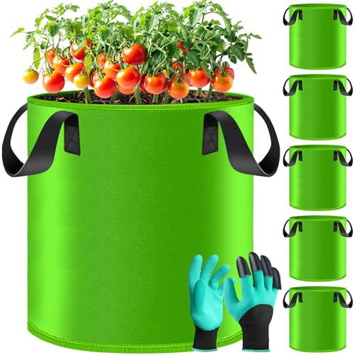 JEDWKFA 5 Stück Pflanzsack, Tomaten Kübel, 30L Grow Bag, Vliesstofftöpfe, Pflanzgefäss für Tomaten, Kartoffeln zum Pflanzen mit Griffe, für Kartoffeln, Tomaten und Erdbeeren