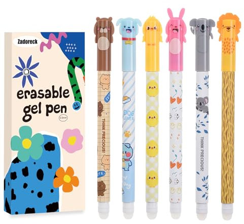 6 Stück Radierbarer Kugelschreiber mit Thermoempfindlicher Radiertinte,Radierbare Stifte Papier Wird Nicht BeschäDigt Radierstift Blau 0,5 mm Spitze,Kaninchen, Koala, Elefant, Bär, Löwe, Küken