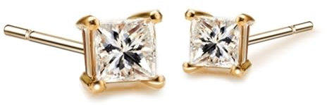 Tolldek 18 Karat 750 Gelbgold Ohrringe, Klassiker Zart Ohrstecker mit Diamant 0.08ct Quadratschliff, Ohrstecker Damen Vintage 18K Gold Ohrstecker Jungs Echt Gold Schmuck