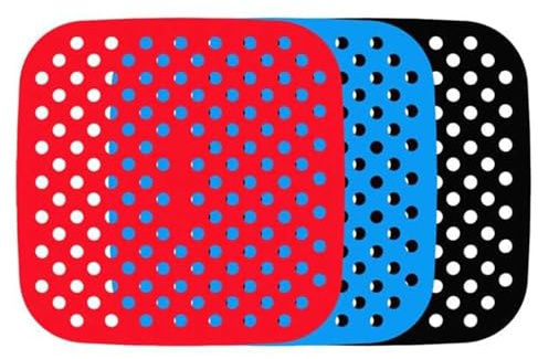 3-Piece Non-Stick Silicone Air Fryer Mat Set - Reusable Perforated Baking Mats for Kitchen, Heat-Resistant & Easy to Clean, Square Design Fits Most Fryers (3 Colours)