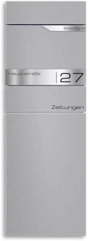 Metzler Alves Boîte aux lettres autoportante en aluminium gris RAL 9007 avec compartiment à journaux - Plaque nominative personnalisée en acier inoxydable V4A - Résistante aux intempéries