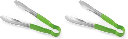 HENDI Pince de service HACCP, poignée enduite aux couleurs HACCP, pince de cuisine, pince alimentaire, pince à barbecue, pince de cuisson, 250 mm, acier inoxydable, vert (Lot de 2)