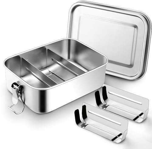 Herogo 1400 ml Edelstahl Brotdose mit Fächern für Kinder & Erwachsene | Lunch Bento Box, Ideal für Schule, Picknick, Arbeit, Flexible Trennwand & Auslaufsicher