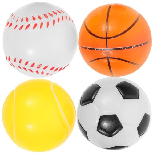 BESPORTBLE 4er Set 63mm Gummi HundebäLle - Interaktive Hundespielzeuge FüR Training Und Spiel - Basketball, FußBall, Tennisball, Baseball - SchwimmfäHig Und Robust
