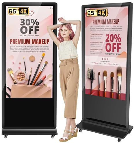 JASZDOT 65 Zoll 4K Touchscreen Digitaler Kundenstopper, LCD Digital Signage Werbedisplay mit Android OS, IPS Panel, Interaktiver Gehwegaufsteller für Geschäft & Schaufenster, Schwarz