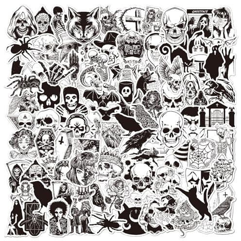 YFLeomry 100 Stück Gothic stickers,Sticker Schwarz Weiss, Wasserdicht Vinyl Sticker Aufkleber Set für Laptop Wasserflaschen Skateboard Gepäck Auto Motorrad Fahrrad Gitarre Koffer Snowboard
