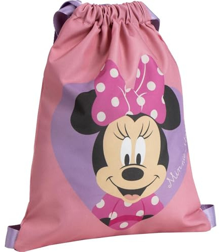 Saquito Escolar Minnie – Mochila Saco para Niñas con Cierre de Cordón, Diseño de Minnie Mouse y Espacio Funcional para Ropa, Merienda o Material Escolar