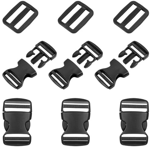 Coptiner 6PCS Side Release Buckles Dual Adjustable Heavy Duty Replacement Buckles Clips No Sewing for Backpack Repairing Luggage Fastening Strap Pet Collar Black
