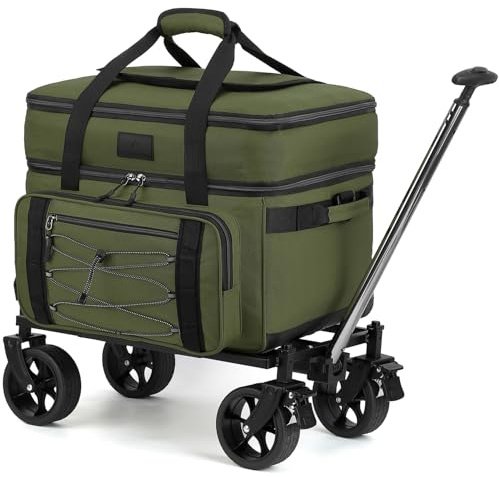 TONRUYN Große Kühltasche mit Rollen 50L/ 80 Cans Kühler mit Rädern und Griff Isolierter Kühltrolley Thermotasche für Strand, Camping, Reise, Picknick, Einkaufen, Grün