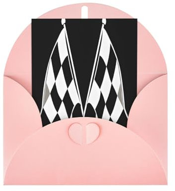 (Schwarz-Weiß-Formel, karierte Flaggenmuster) Druck, hochwertige Perlglanz-Grußkarten mit rosa Umschlägen, schimmernde Geburtstags-, Weihnachts- und Hochzeitskarten, innen blanko.