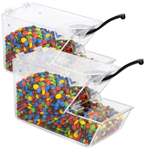 Inevibe Candy Bin Topping Dispenser - Acrylic Bulk Sprinkle Container with Scoop, Stackable & Magnetic for Multiple Holders - For Cereal, Nuts, Candies & Snack Food Storage - 2 Pack