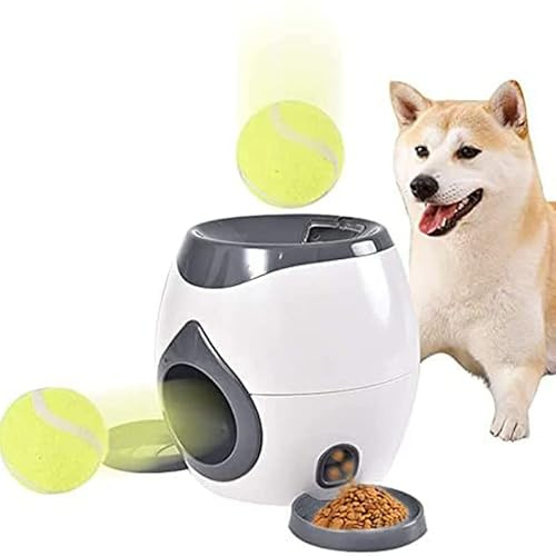 Lanzador automático de pelotas para perros, máquina interactiva de pelotas de tenis para perros con 2 bolas y bandeja de alimentación, juguete resistente para mascotas