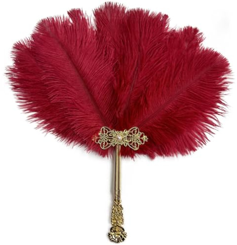 TMTGTS Fächer Feder Federfächer straußenfedern Handfächer mit Kunstperlen Feather Fan Wandfächer für Hochzeit Karnevalspartys Teeparty Weihnachten Aufführung Vintage Partys Tanzen Karnevalsfeiern