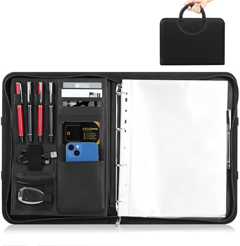 Schreibmappe A4, Arbeitsmappe mit reißverschluss + A4 Notizblock + PVC Aktentasche,konferenzmappe für Unternehmen(Schwarz)