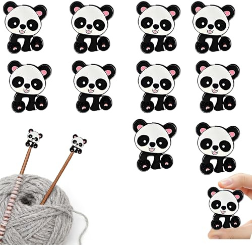 10 Stück Silikon Maschenstopper für Stricknadeln, Pandaform Stricknadel Stopper, Süß Stichfest Maschenstopper, Weicher Protektoren für Stricken, Nähen, Basteln, DIY-Projekte (schwarz 1)