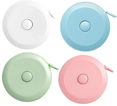Maßband Körper, 4er Set in Blau, Grün, Rosa und Weiß, Kreisförmig, Ideal für Körpervermessung und Schneiderei