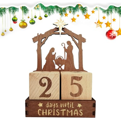 Adventskalender aus Holz – 7,09 Zoll Weihnachtsdekoration Krippe | Festliche Tischdekoration – Krippe aus Holz mit Countdown für Wohnzimmer, Schlafzimmer oder