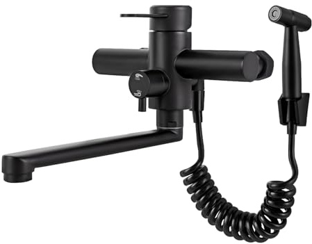 Wasserhahn Küche Wandmontage,Küchenarmatur mit Spritzpistole,Wandarmatur Schwenkbarem 360°-Auslauf, Drehrohr 23cm,Mischbatterie,Edelstahl 304 (Schwarz)