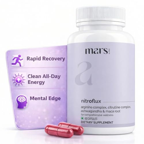 Mars by GHC, NitroFlux Nitric Oxide Capsules with L-Arginine, Pre Workout Circulation Booster, Ashwagandha & Moringa, Performance & Endurance Support, Pack of 1