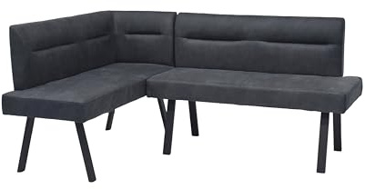 byLIVING Eckbank Montreal, Langer Schenkel rechts, Taschenfederkern, H 87 | Bezug anthrazit, Gestell schwarz, Ziernaht im Rücken, Esszimmerbank, Küchenbank, 128 x 181, T 56 cm