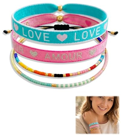ZAMXHUG 4 pièces Bracelets de festival Boho Bijoux,Bracelet en tissu multicolore,Bracelets d'amitié,Taille réglable,Bijoux d'été.pour Femme et Fille Bracelet de Plage Surfeur, Amitié, Tissu Cordon