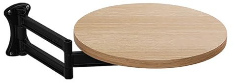 JS Space Mesa Plegable de Pared con Tablero Giratorio 360°, Escritorio Flotante Redondo Color Nogal, Mesa Auxiliar para Sofá para Espacios Pequeños Yellow