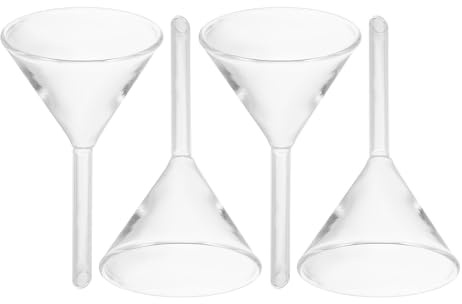 LAPYAPPE Mini Embudos de Vidrio Transparente para Lámparas de Aceite y Queroseno, 4 Piezas con Boquilla Estrecha para Llenado sin Derrames y Monitoreo Claro de Combustible en Emergencias