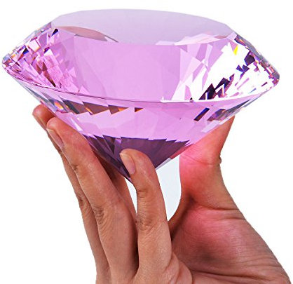 LONGWIN Kristall-Briefbeschwerer in Diamantform, 120 mm breit, multi-facettiert, einfarbig, Deko, Heimdekoration rose