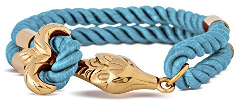 Akitsune Vulpes Armband | Armschmuck Frauen Herren Edelstahlverschluss Nylonband Fuchs Anker - Gold - Eisblau 20,5cm