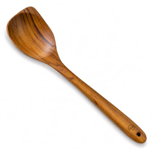FAAY Teak Wooden Utensils, Healthy Spoon and Spatula Handcraft from High Moist-Resistance Teakwood for Non Stick Cookware (Corner Spoon - Right Hand)