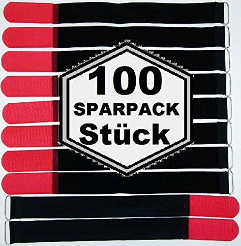 100x 40 cm x 40 mm wiederverschließbare Klett-Kabelbinder ROT mit Metall-Öse - Kabel-Klettband 400 mm wiederverwendbar