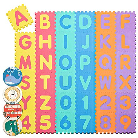 Star Ibaby Spielmatte Baby, Krabbelmatte mit ABC & Zahlen, BPA-Freie Spielmatte für Baby, Schaumstoff Kinder-Spielmatte, rutschfeste Puzzle Krabbelmatte, Baby Krabbeldecke Dick & Abwaschbar