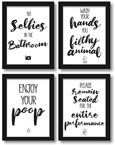Set di 4 divertenti frasi per bagno | Bagno WC citazioni – immagine decorativa | Stampa artistica A4 divertente (senza cornice)