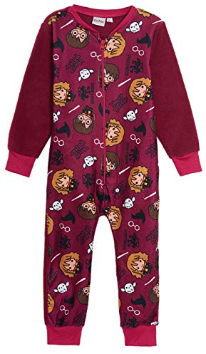 Harry Potter, Einteiler für Jungen oder Mädchen, Schlafanzug, All-in-One-Pyjama für Kinder, Burgunderrot, Alter 5–13 Jahre