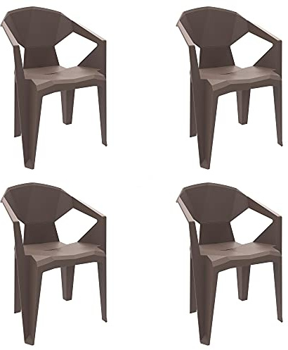 RESOL Delta Set 4 chaises de Jardin avec accoudoirs, empilable | Fauteuil Design Moderne, léger et Durable, Filtre Solaire UV | pour Patio, Balcon ou terrasse, Salle à Manger extérieure - Chocolat
