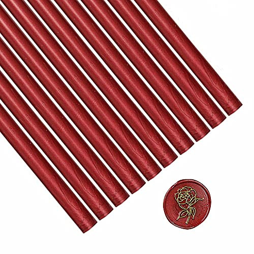 Wine Red Wax Sealing Sticks, ANBOSE 10pcs Glue Gun Wax Seal Sticks for Vintage Wax Sealing Stamp, Wax Sealing Rods for Wedding Invitations, Letter Envelopes