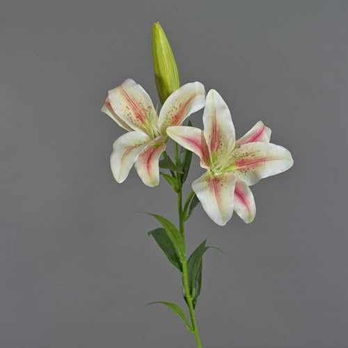 artplants.de Lirio de Tigre Artificial Navia, Blanco-Rosa, 90cm - Lirio Decorativo - Flor sintética