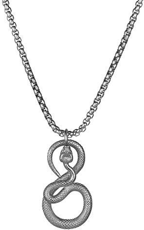 JewelryWe Schmuck Herren Halskette mit Edelstahl Kobra Schlange Anhänger & Weizenkette, Retro