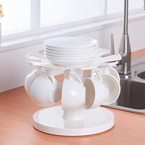Hosoncovy 360 Rotatable Mug Holder Stand Rack Coffee Cup Storage Rack Tea Cup and Saucer Stand Holder Drying Rack for Home Kitchen Office Bar