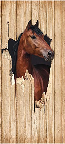 wandmotiv24 Türtapete braunes Pferd schaut durch Holzwand, 3D 70 x 200cm (B x H) - Dekorfolie selbstklebend Sticker für Türen, Türfolie, Aufkleber, M1156