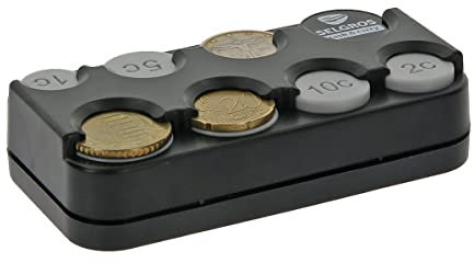 Sunstop Münzbox 8er für Euro Münzen von 1 Cent bis 2 Euro mit Federausgabe, Designed in Germany, Schwarz, Selbstklebend