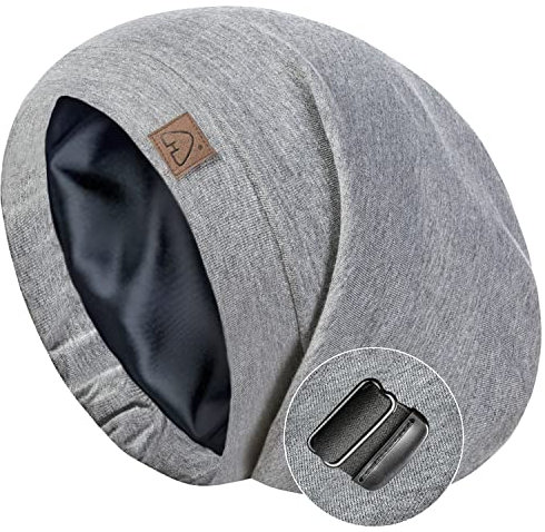 Hat Hut Silk Satin Sleep Cap Bonnet Hair Cover for Sleeping Silk Lined Beanie Hat for Natural Curly Hair Adjustable Night Cap (Light Grey 1)