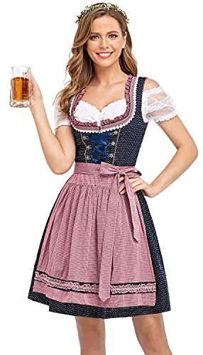 BENNIES Dirndl dam midi traditionell klänning dam traditionell kjol kostymmode klänning dirndl-blus för Oktoberfest rosa, ROSA, 50