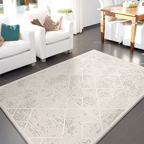 Leesentec Teppich Wonzimmer Groß Schlafzimmer Teppiche 160x200cm Kurzflor Elfenbein Creme Weiß Carpet Living Room Kinderzimmer Antirutsch Modern Geermetrische Absttakter Kurzfloriger